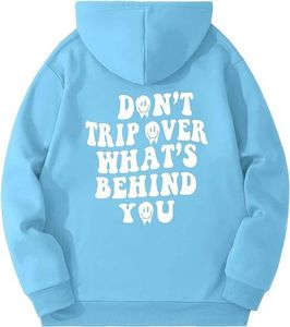 Sweat à capuche unisexe bleu clair avec impression au dos « Ne vous écraser pas sur ce qui se trouve derrière vous » Streetwear décontracté Coupe classique Coton tricoté - Product Image 1