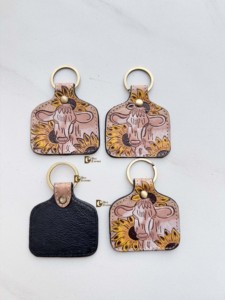 Porte-clés en cuir artisanal de haute qualité, motif tournesol, style rectangulaire, boucles d'oreilles porte-clés, vente chaude, légers - Product Image 5
