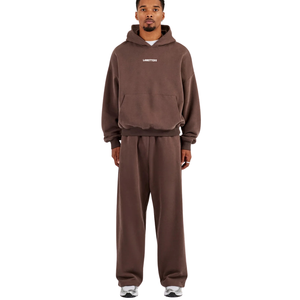 Conjunto de chándal de dos piezas para hombre: Sudadera con capucha extragrande con bolsillo canguro y pantalones de pierna ancha con dobladillo abierto, cintura elástica, ideal para descansar. - Product Image 3