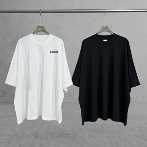 T-shirts tricotés surdimensionnés pour hommes 100 % coton de haute qualité 2025, coupe courte, 275 GSM, blanc uni, personnalisables avec logo, épaules tombantes - Product Image 2