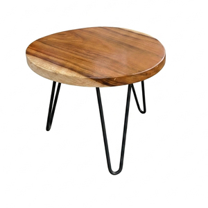 Juego de Mesa de Centro Redonda Minimalista de Madera Suar con Patas de Horquilla, Acabado Natural, Muebles de Sala de Estar, Diseño Moderno - Product Image 2