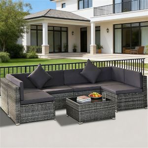 ชุดเฟอร์นิเจอร์สนามหญ้า 7 ชิ้น ชุดโซฟาแบบแยกส่วนสำหรับกลางแจ้ง ชุดเฟอร์นิเจอร์สวน สีเทา - Product Image 1