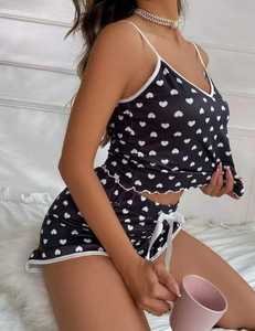 Conjunto de Pijama de Verano de Dos Piezas para Mujer, Sexy, con Estampado de Corazón, Transpirable, Top y Pantalones Cortos - Product Image 3