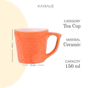 Dual-Tone Ceramic Orange & White <b>Tea</b> Cup Set of 6 Luxury PC <b>Mugs</b> with Pattern Logo for Hiking or Daily Use - Product Image 1