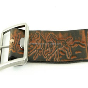 Cinturón occidental de cuero tallado para hombre, correa de cuero marrón de alta calidad con diseño único en relieve - Product Image 3