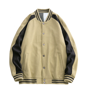 Chaqueta Varsity de Pana Azul Marino para Hombre, con Mangas en Contraste, Estilo Preppy, Cuello Alto, Cierre de Botones, para Otoño - Product Image 2