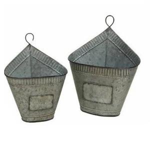 Seau en métal galvanisé vintage tendance avec poignée pour décoration extérieure, maison et jardin, lot de 2 jardinières suspendues - Product Image 1