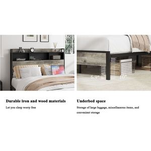 Struttura del letto con plateau in legno grigio antico grande spazio di archiviazione di grandi dimensioni 2 porte USB senza rumore senza molle a scatola necessarie un facile montaggio - Product Image 2