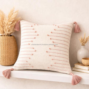 White Pillow Cover Bohemian 100% Cotton Handwoven Zigzag Design Moroccan Pillows Boho Chic Covers With Black Tassel Wholesale - Product Image 3