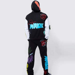 Ensemble de survêtement pour homme avec logo personnalisé, respirant, écologique, coupe ajustée, sweat-shirt noir et pantalon de jogging - Product Image 2