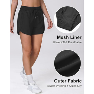 Shorts de sport légers pour femmes en polyester/coton, séchage rapide, taille haute, avec logo, couleur unie, pour les vacances d'été - Product Image 5