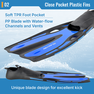 Aletas de Buceo Profesionales AROPEC de PP TPR; Aletas de Snorkel con Pala Ventilada y Bolsillo para el Pie Suave; Duraderas, Cómodas, Rígidas de 2mm - Product Image 3