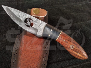 Couteau de chasse OEM Wirecut en acier Damas, lame fixe, manche en bois, couteau de camping et d'extérieur EDC avec étui en cuir - Product Image 2