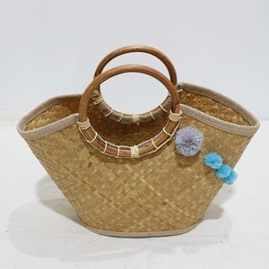 New Design Woven Straw Oval Tote Bag Eco Friendly Beach Handbag with Rattan Handle - Product Image 1