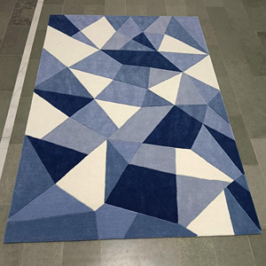 Alfombra 3D de Lana Suave Hecha a Mano con Diseño Geométrico Azul y Blanco, Alfombra Moderna para Sala de Estar, Fácil de Limpiar, Alfombra Tallada para Piso - Product Image 5