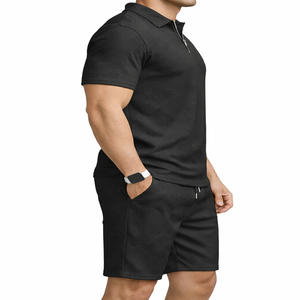 Light Weight 100% Cotton Breathable <b>Knitted</b> Solid Men's Summer Street Style Suits Two Piece Golf Polo Shirts and Shorts <b>Set</b> - Product Image 2