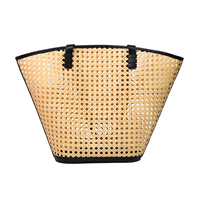 Sac fourre-tout en rotin tissé à la main de luxe avec poignées en cuir véritable |   Sac de plage d'été |   Sac à main écologique grande capacité