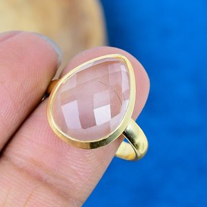 White Topaz Pear Shape Cut Gemstone 18k Gold Plated Bezel Handmade Trendy <b>Ring</b> For Women - Product Image 4