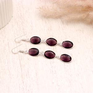Natural Garnet Gemstone 925 <b>Sterling</b> <b>Silver</b> <b>Dangle</b> <b>Earrings</b>, Faceted Oval Triple Stone Drop <b>Earrings</b>, Handmade Jewelry for Women - Product Image 2