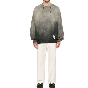 Oversized Winter Men's Crew Neck Sweatshirt Dip Dye Cotton <b>Distressed</b> Pullover Acid Wash Custom Logo <b>Top</b> Design OEM Sun Fade - Product Image 4