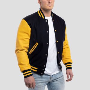 Custom Men'<b>s</b> Varsity <b>Jacket</b> Retro Letterman Style Wool Sleeves Stand Collar Reversible Windproof Winter Vintage Front Cashmere - Product Image 3