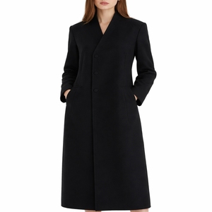 Abrigo Largo Negro para Mujer, Estilo Minimalista y Elegante, Corte Entallado, Estilo Lujoso, Fabricación Personalizada, Diseño OEM - Product Image 2