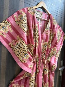 Women 100% Cotton Floral Maxi <b>Kaftan</b> Dress Batwing Sleeves Eco-Friendly Striped <b>Beach</b> Cover Boho Resort Wear Kimono Summer Tunic - Product Image 4