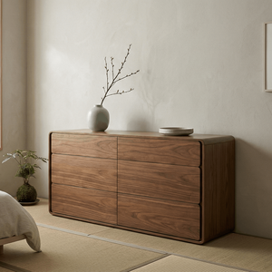 Modern Minimalist Mora Teak Solid Wood Freestanding Dresser with Natural Finish <b>6</b> <b>Drawers</b> for Bedroom Farmhouse Living Room Use - Product Image 1
