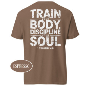 T-shirt pour homme à manches courtes, col rond, couleur brique, imprimé, coupe classique, idéal pour la gym, avec la phrase « Train Your Body Discipline Your Soul » - Product Image 5