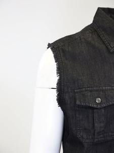 Gilet en jean sans couture avec boutons pour hommes, motard, équitation, chemise en coton gris sans manches avec manches effilochées, vêtements pour hommes - Product Image 3
