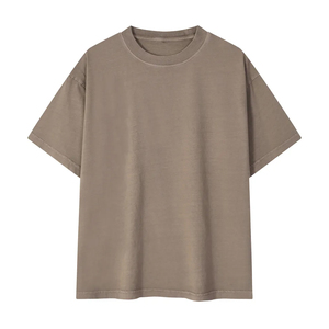 2026 Oversized <b>Men's</b> Short Sleeve Cotton Casual <b>Shirt</b> Summer Knitted Plain Dyed <b>Collarless</b> OEM ODM Basic Tee Manufacturer - Product Image 3