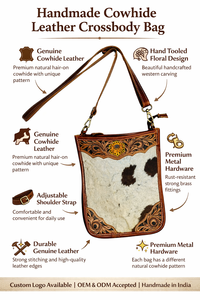 Bolso Bandolera de Cuero Genuino Hecho a Mano con Pelo de Vaca, Diseño Geométrico Repujado, Estilo Vintage Western para Mujer - Product Image 3
