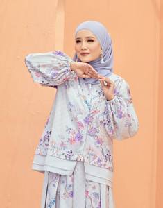 Vêtements islamiques musulmans de Malaisie, ensemble Abaya brillant, Baju Kurung SIPO, mode Eid, ensemble coordonné 2 pièces en satin de soie - Product Image 5