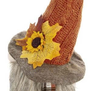 2 Pezzi Gnomo Arancione con Cappello a Foglia d'Acero 14x9x52 cm in Tessuto, Seduto, per Festività, Festa del Raccolto, Autunno, Ringraziamento - Product Image 6