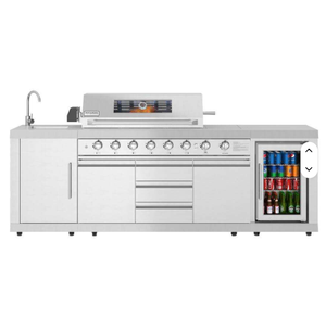 Îlot de cuisine extérieur industriel avec 6 brûleurs, gril, brûleur latéral, évier, armoire de rangement, réfrigérateur en acier inoxydable - Product Image 6