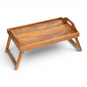 Plateau de petit-déjeuner en bois artisanal avec pieds pliables |   Plateau de service multifonctionnel pour ordinateur portable au lit |   Design rustique pour mariage et anniversaire - Product Image 1