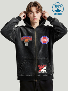 Sudadera con capucha y cremallera para hombre, con estampado de los Detroit Pistons, de algodón, estilo urbano, deportiva, oversize, con efecto lavado y desgastado, para otoño - Product Image 5