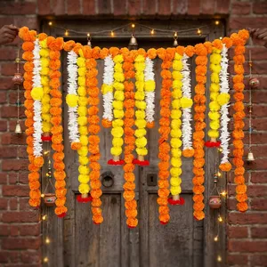Artificial Marigold Flower Garland Backdrop with Orange Yellow <b>White</b> <b>Hanging</b> Strings for Wedding Festival and Home Decoration - Product Image 6
