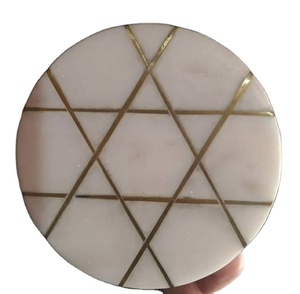 Custom Logo Round White Marble <b>Ceramic</b> <b>Coaster</b> Set | Tea Coffee Cup Mat Absorbent Drink <b>Coasters</b> | Premium Table Protection - Product Image 1