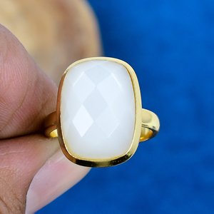 Natural White Moonstone <b>Cushion</b> Shape Gemstone <b>Rings</b> 18k Gold Micron 925 Sterling Silver - Product Image 2