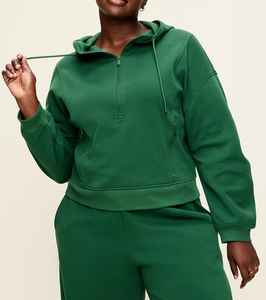 <b>Women's</b> <b>Green</b> Hooded Sweatshirt Full Sleeve <b>Fleece</b> Zipper Front Solid Winter Wear 100% Organic Cotton Custom Printed Wholesale - Product Image 1