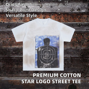 T-shirt à manches courtes tie-dye pour homme, col rond, style streetwear, imprimé silhouette de cible de tir - Product Image 5
