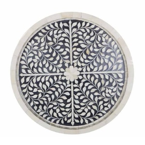 High Quality Handcrafted Geometric Floral Pattern Bone Inlay Black and Cream Household Multipurpose Serving <b>Breakfast</b> <b>Tray</b> - Product Image 4