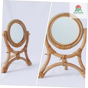 กระจกแต่งหน้าแบบตั้งโต๊ะหวายพร้อมขาตั้งสามขาที่มั่นคงและสะท้อนภาพคมชัดหมุนได้อย่างราบรื่น - Product Image 4