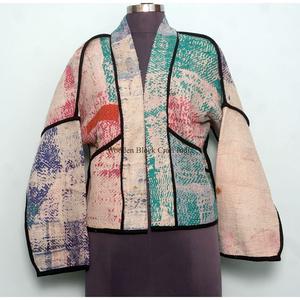 Ethnic Summer/Winter Spring Autumn Knitted <b>Kantha</b> <b>Jacket</b> 100% Cotton V-neck Full Sleeve Breathable Quick Dry Eco-Friendly - Product Image 6
