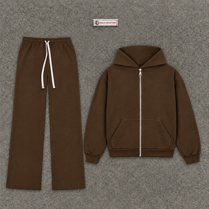 Brown Zip Up Hoodie Tracksuit Set <b>Mens</b> Oversized Streetwear Jogger <b>Pants</b> Casual Sportswear Gym Workout <b>Lounge</b> Wear Matching Outf - Product Image 5