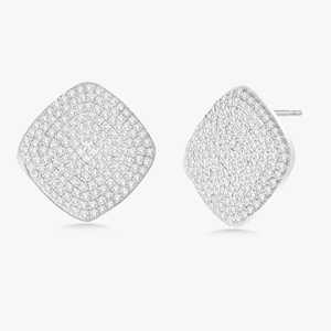 <b>Square</b> Stud <b>Earrings</b> Round Lab Grown <b>Diamond</b> Pave Set 14.8mm Push Back Modern Geometric Cluster Fine Jewelry Pair 14K Solid Gold - Product Image 3