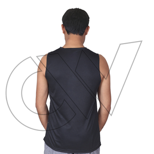2027 Premium Quality OEM Men's <b>Black</b> Sleeveless <b>Tank</b> <b>Top</b> O-Neck Knitted Breathable Solid Color Casual Wear 100% Badge Front - Product Image 4