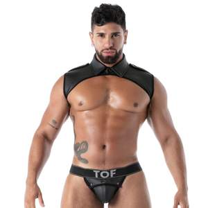 Arnés de Pecho de Encaje Negro para Hombre con Cuello de Piel Sintética, Ajustable, Transpirable y Ecológico - Product Image 1