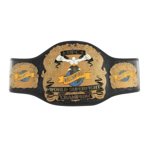 Ceinture de championnat UFC World Superfight en cuir noir avec design or et bleu, qualité supérieure, pour les fans et les collectionneurs de MMA - Product Image 1